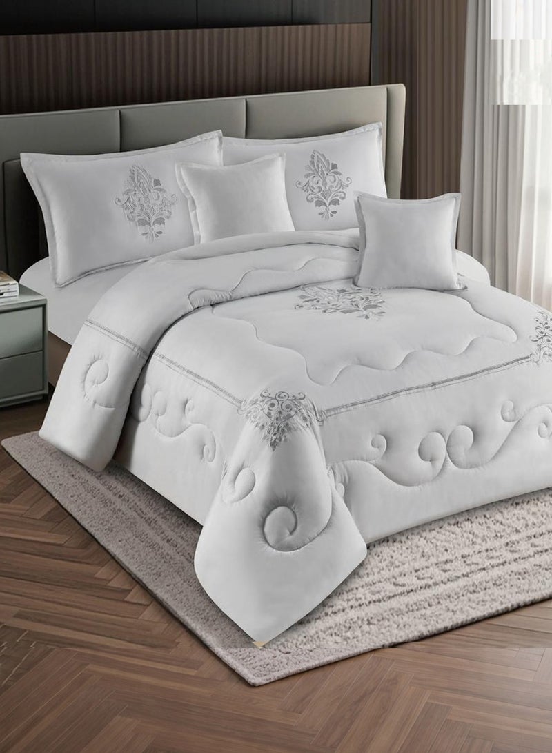 إينفينيتي مفرش صيفي فاخر نفرين – 6 قطع – لحاف مطرز ناعم 220×240 سم – شرشف مغاط كامل دائري 200×200×30 سم - Image 1